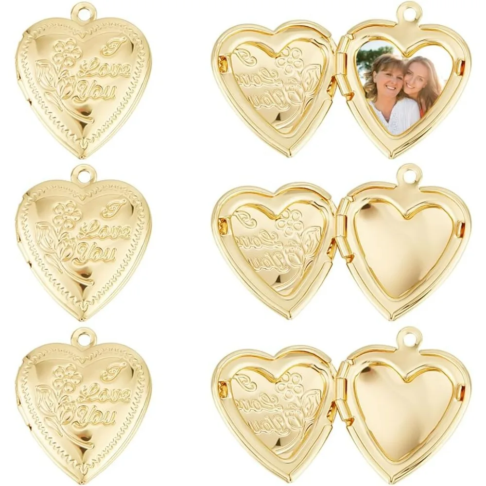 1 Box Heart/Scallop/Ribbon/Book Photo Frame Pendant Charms 18K Gold Plated Photo Locket Charms with Loop for Jewelry Making kit