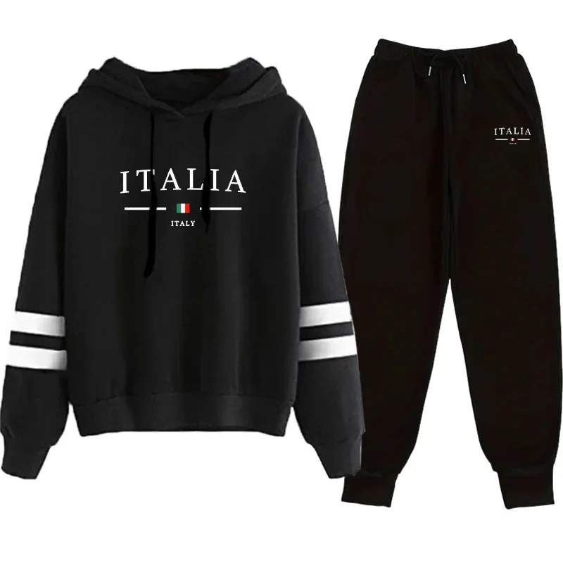 Fall Winter Lounge Wear Female Casual Warm Sportswear Italy Fashion Women Tracksuit Set Hoodies with Pants 2 Piece Casual Outfit