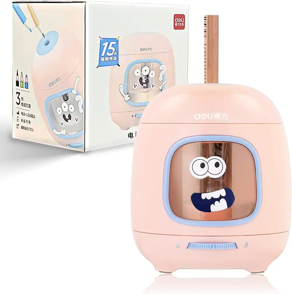 Sacapuntas Eléctrico con Cuchilla Intercambiable, 5000 Usos, Alimentación USB/Batería, 3 Años de Garantía para Hogar, Oficina y Escuela