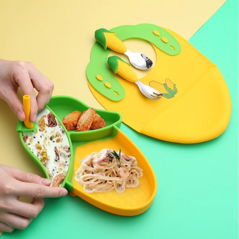 

Baby Shower Gift Set, Food-Grade Silicone Plate & Utensils, Cartoon Suction Bowl with Spoon Fork