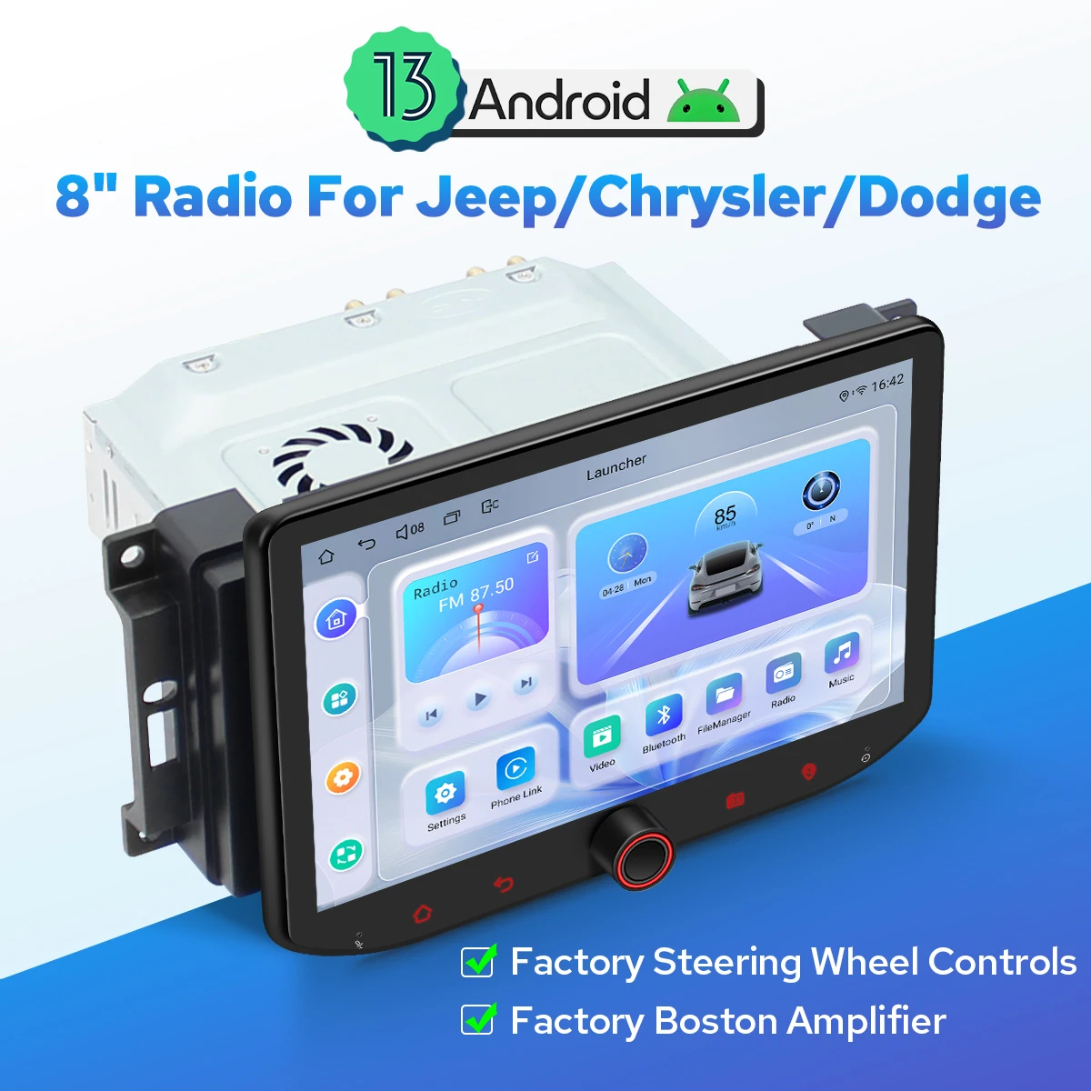 JOYING 8“Android Car Stereo with Volume Knob for Jeep Chrysler Dodge Wireless CarPlay Android Auto Radio GPS Multimedia Player