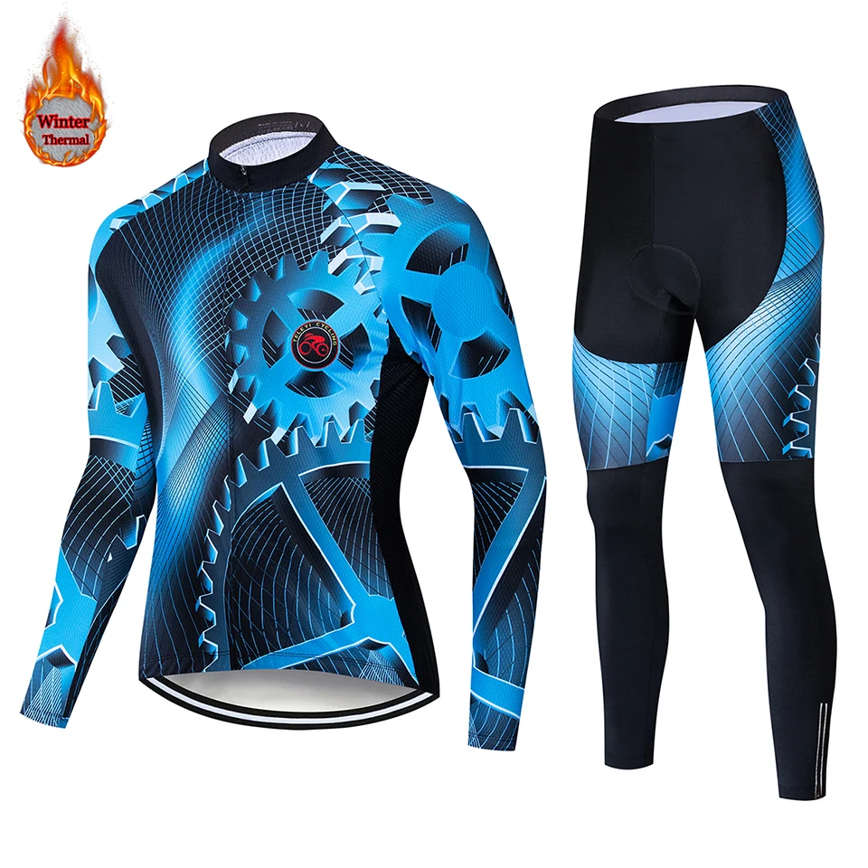 Warm Winter Thermal Fleece Cycling Jersey Sets Men Outdoor Riding MTB Ropa Ciclismo Bib Pants Set Cycling Clothing