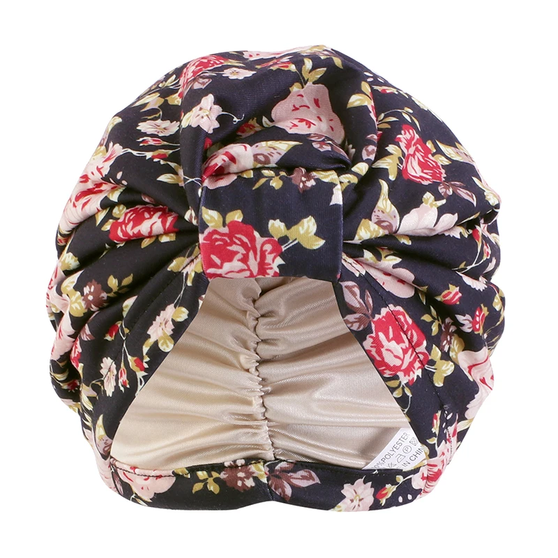 Floral Printed Turban Hat For Women Muslim Hijab Chemo Cancer Cap Islamic Hair Loss Hat Head Scarf Satin Liner Inner Cap Arab