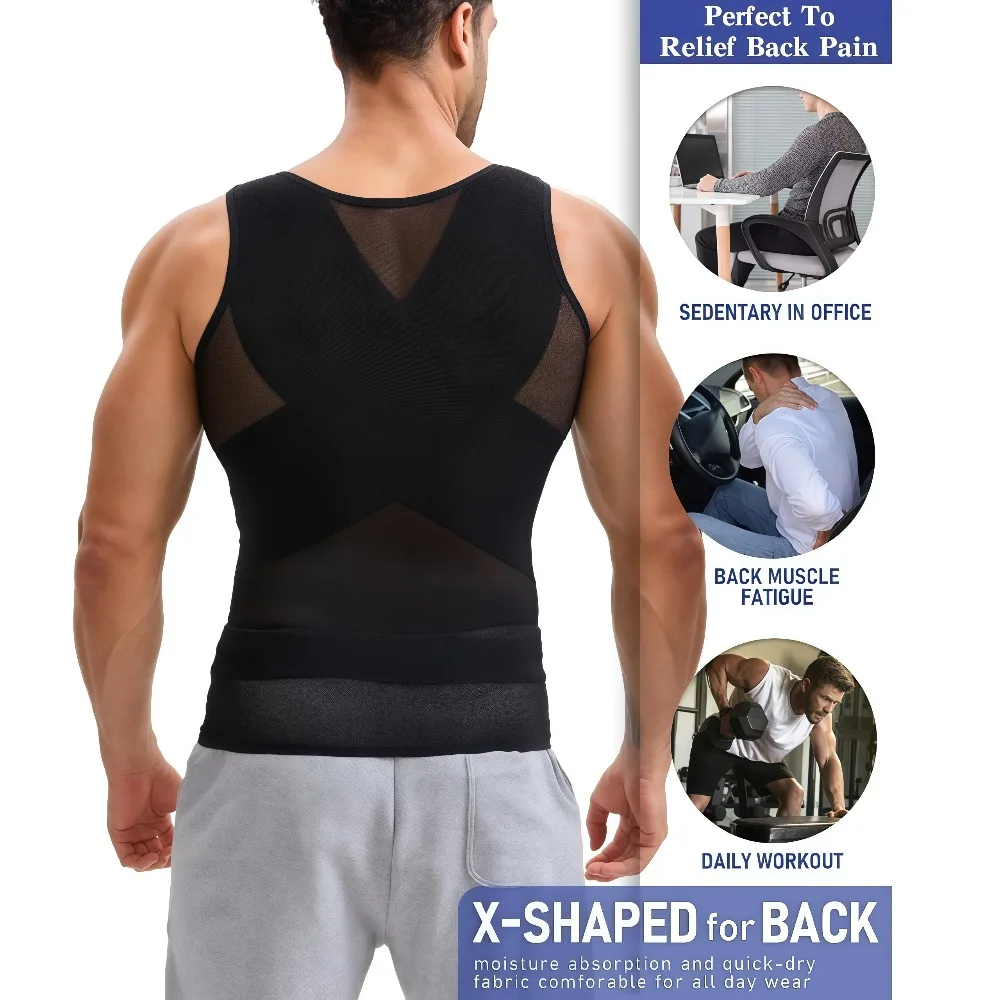 Men's Button Adjustable Shapewear Vest, Breathable Invisible Compression Tank Top, Tummy Control Slimming Body Shaper Beer Belly - view 4