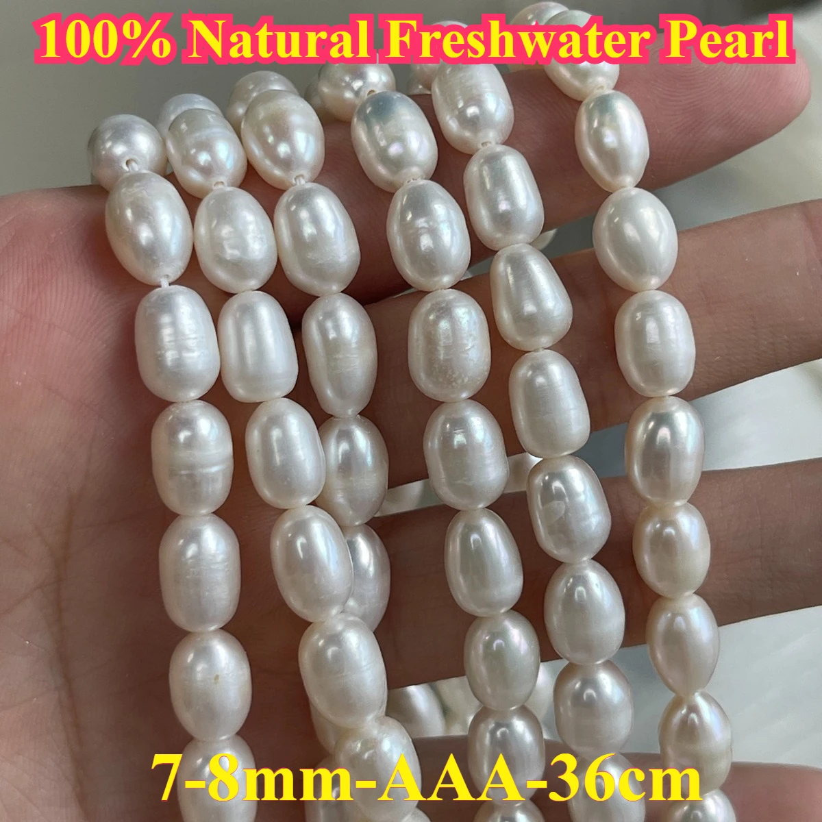 

Natural Freshwater Pearl 7-8mm AAA White Big Rice Spacer Bead Jewelry Make Gift DIY Necklace Bracelet Accessory Women Wedding
