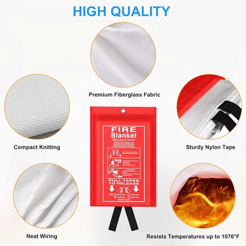 Fire Blanket 1.5M*1.5M Fire Flame Retardant Emergency Survival Fire Shelter Safety Cover Fire Extinguisher for Kitchen Safety