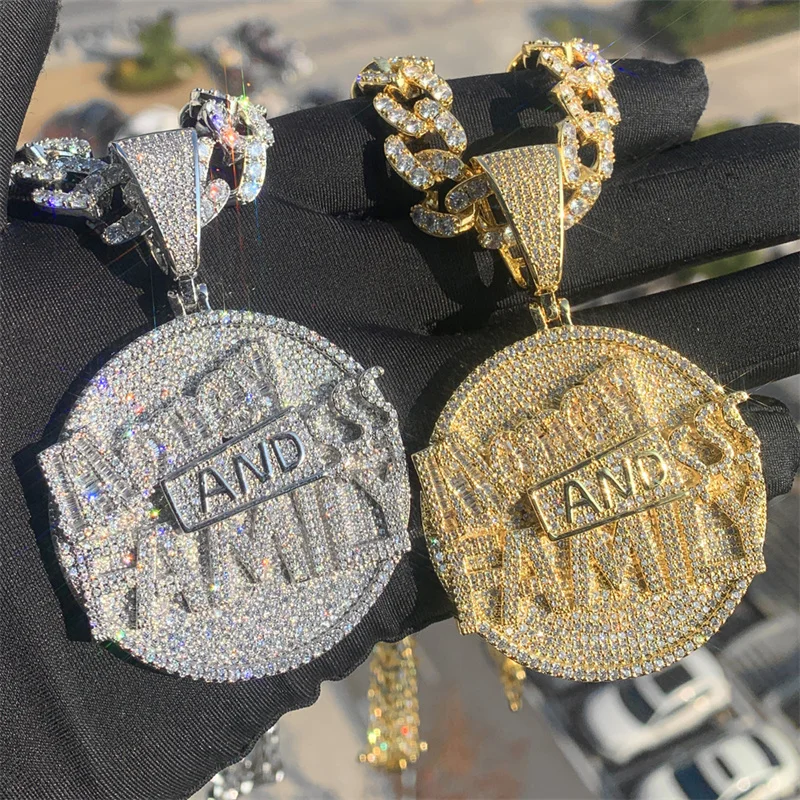 

Hip Hop Round Coin Pave Crystal Money And Family Pendant With Iced Out Tennis Chain Necklace Choker For Men Rapper Jewelry