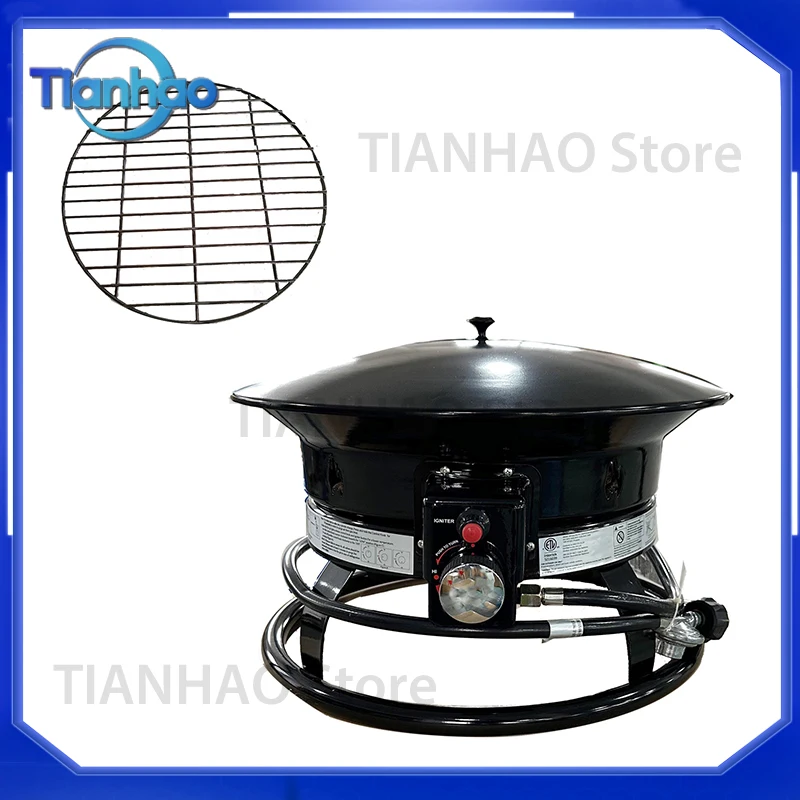 Portable Gas Volcanic Stone Fire Pit for Outdoor Use 19 inch and 21 inch Diameter with Grill Grid and Volcanic Rock