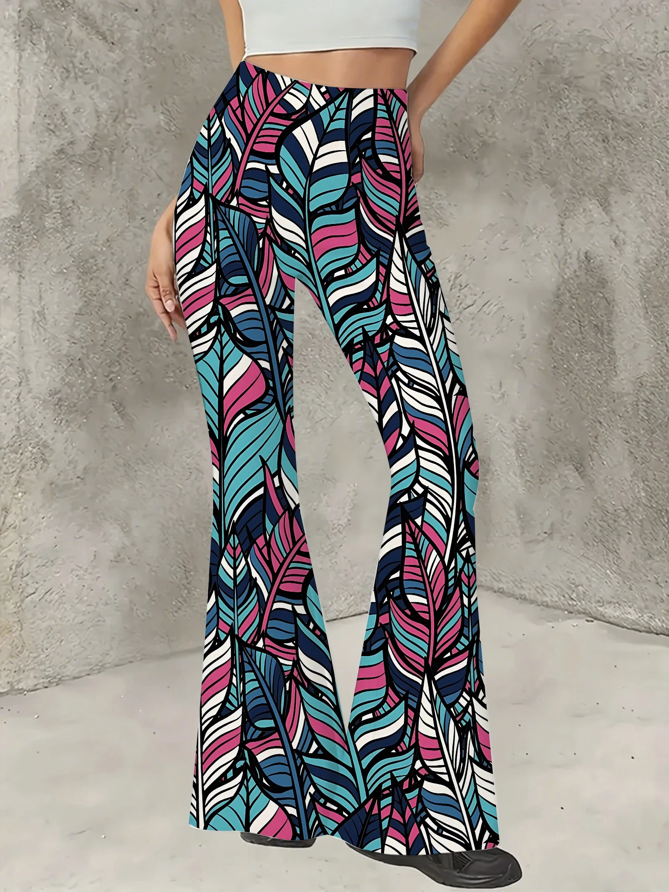

Women's Floral Print Flare Pants Elegant Stretchy Bell Bottom Trousers Summer