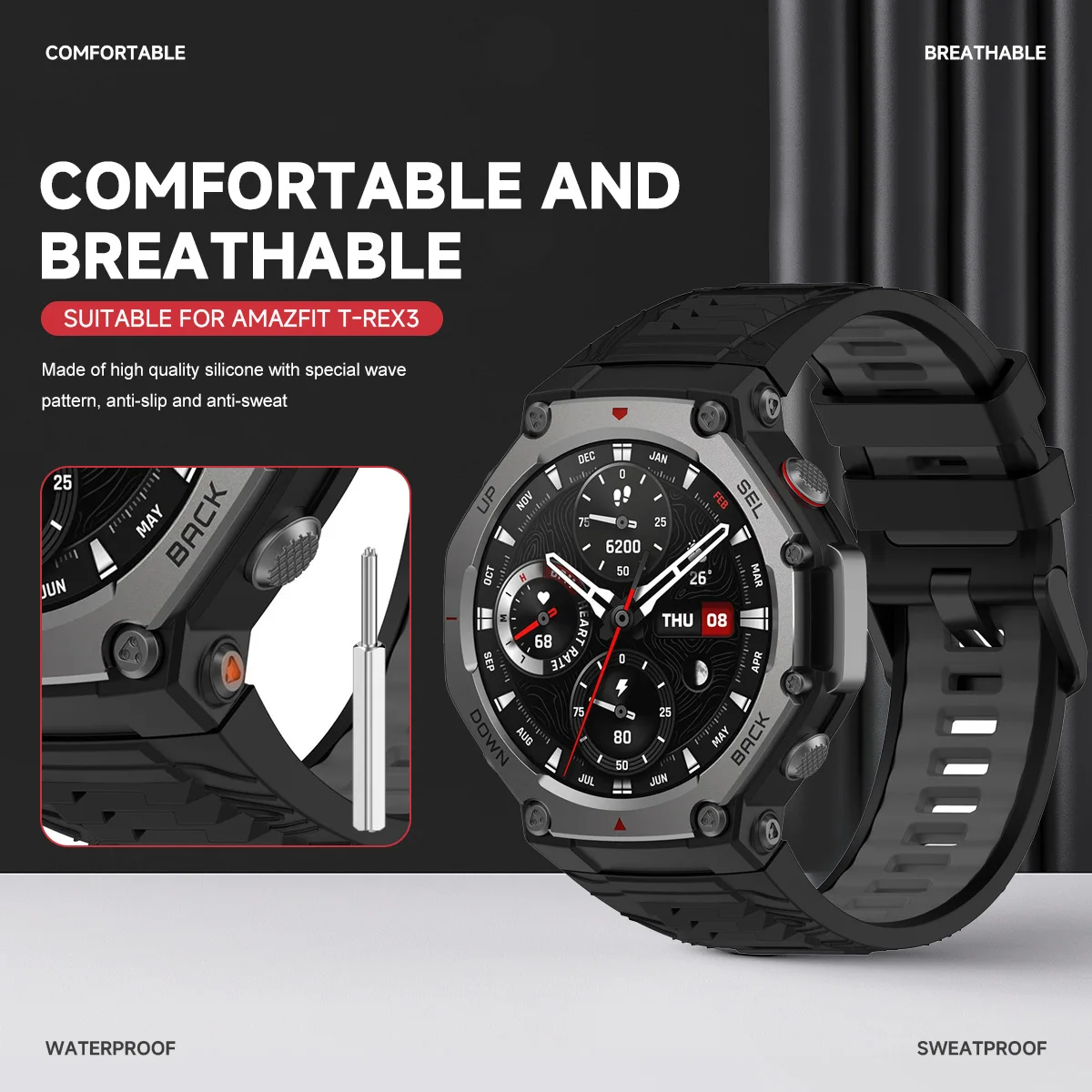 สายรัดซิลิโคนสําหรับ Amazfit T-rex 3 สายรัดข้อมือสมาร์ทวอท์ชกีฬาสําหรับ Huami Amazfit T-rex 3 สร้อยข้อมือ Correa