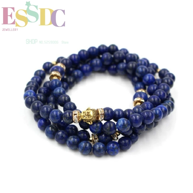 

Hot Sale Buddhist 108 Mala Lapis Lazuli Beads or Necklace Wholesale Elastic Multi Strand Buddha Charm Prayer Bracelet