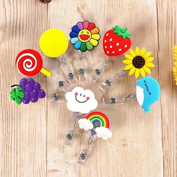 2025 새로운 실리콘 개폐식 간호사 배지 홀더 클립 과일 돌고래 해바라기 학생 ID 카드 홀더 배지 릴 클립