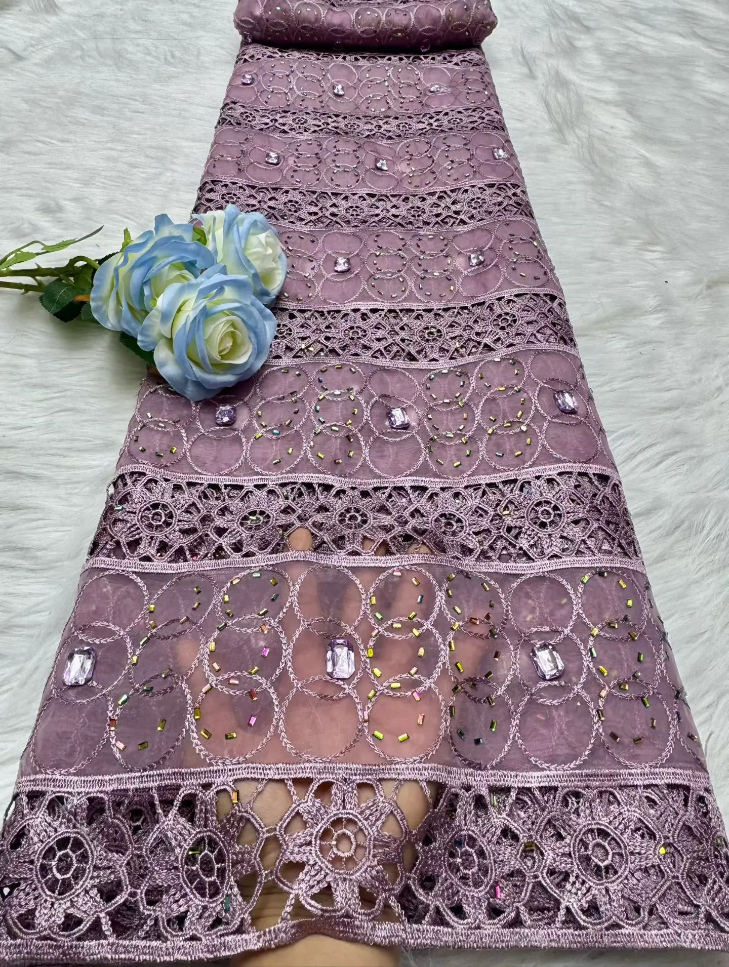 Luxury New African Chiffon With Stone High Quality Embroidery African French Chiffon Guipure Lace Fabric For Party Dress Hm224-1