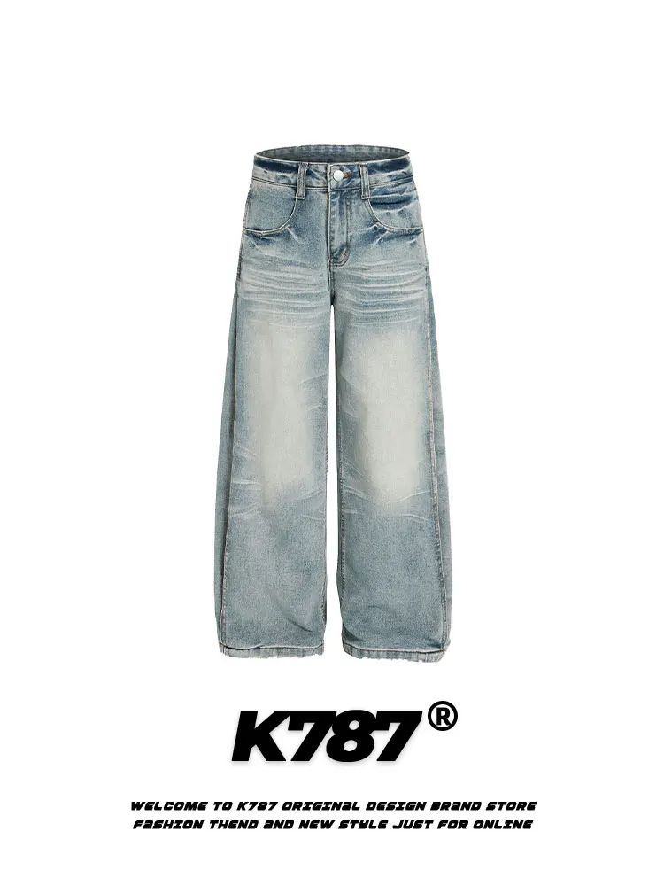 

K787 American Retro Waed Jeans Men Women Loose Baggy Straight Leg Wide Leg Long Pants Casual High Waist Denim Jeans