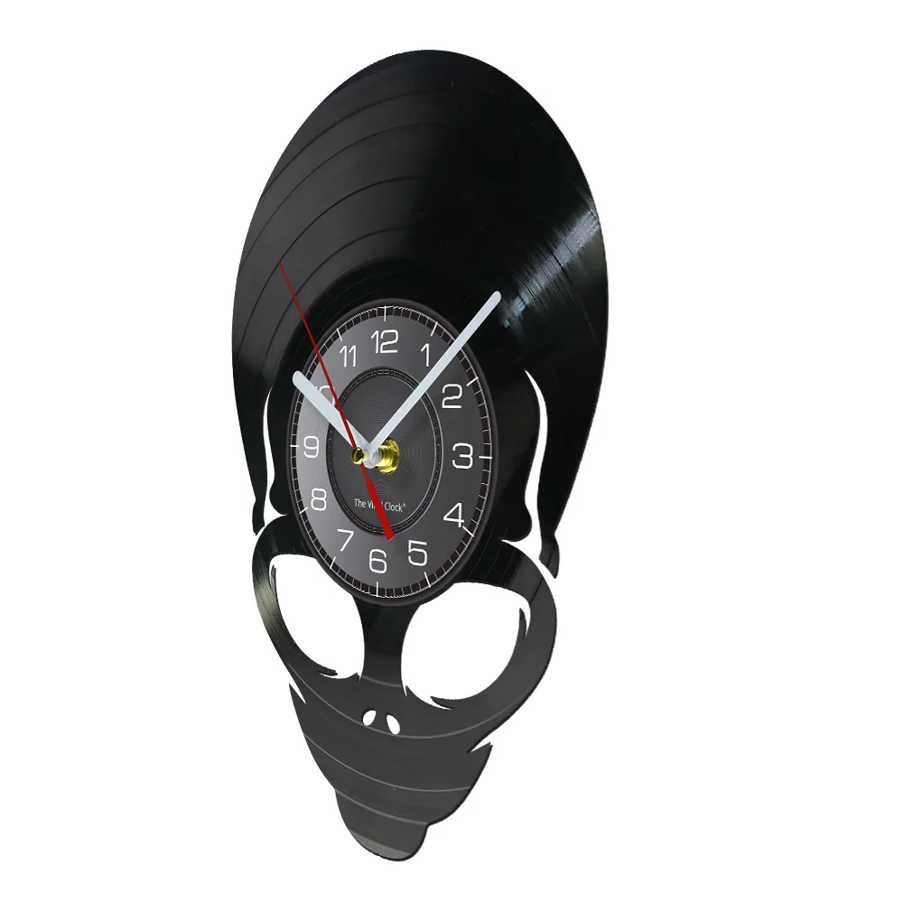 Aline Skull Head Retro Music Album Wall Clock Home Decor Timepieces For Man Cave Room Bones Wall Watch Made Of Real Vinyl Record