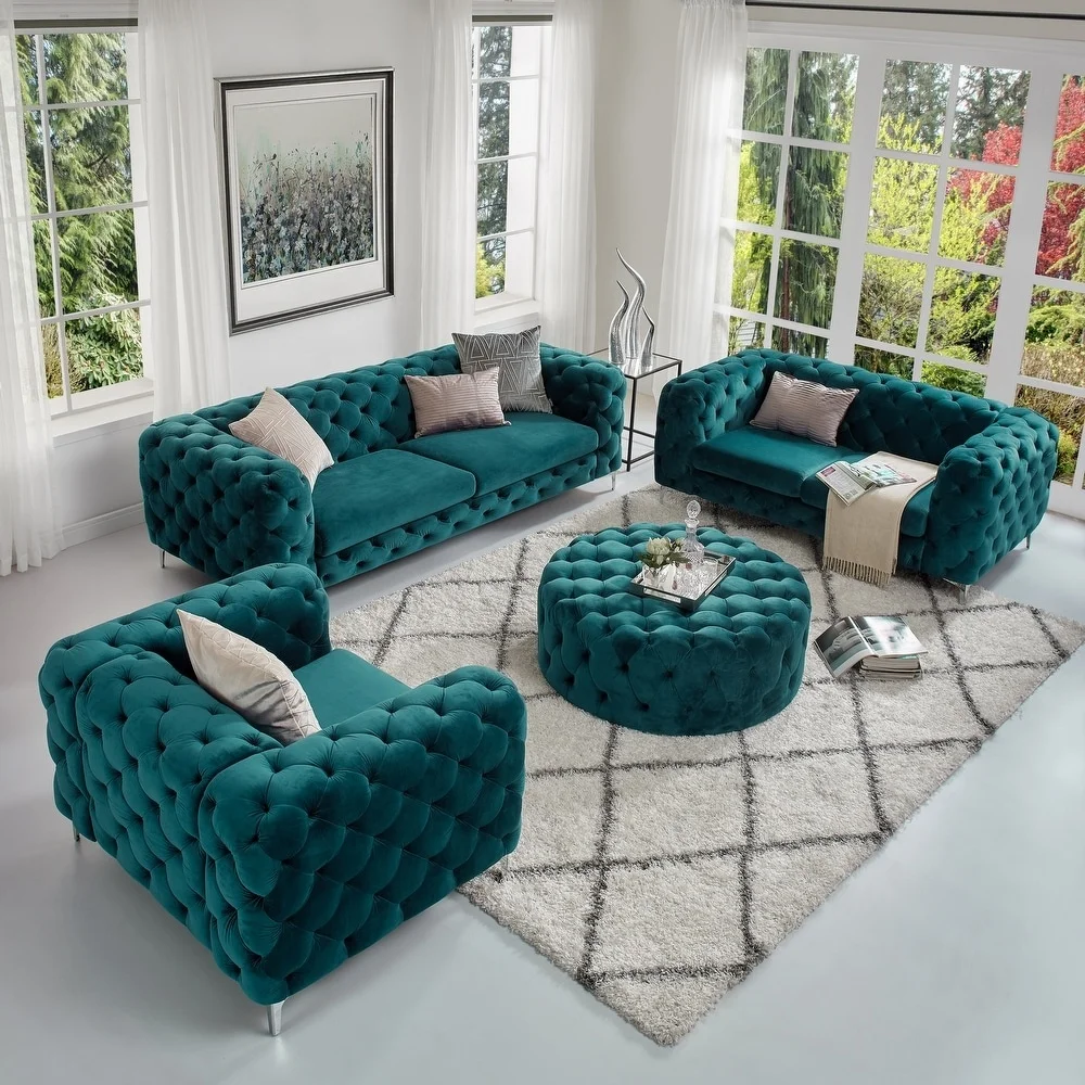 Nordic Luxury Living Room Sofa 2 Seater Upholstered Modular Green Velvet Chesterfield Sofas Sectional Couch Furniture Set