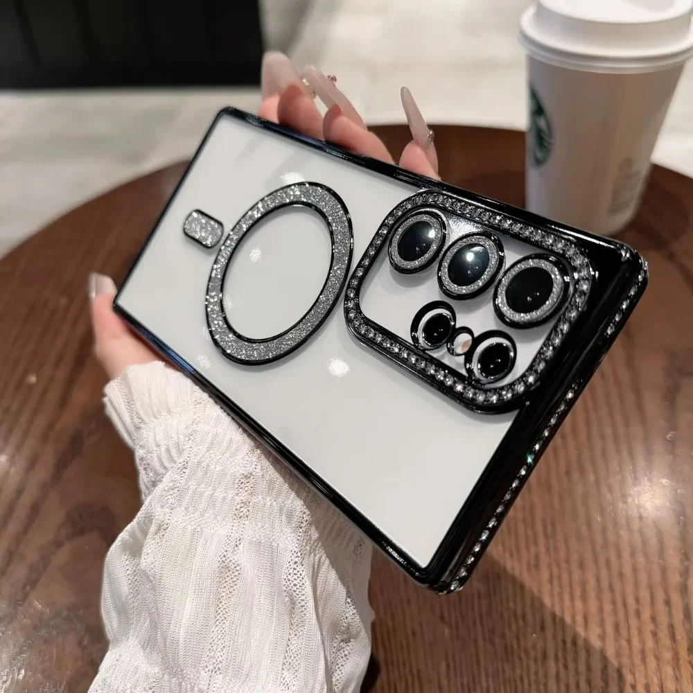 

Full Lens Protection for Samsung Galaxy S25 ULTRA S24 S23 FE Case Electroplated Diamond Magnetic Magsafe Soft Clear Back Cover