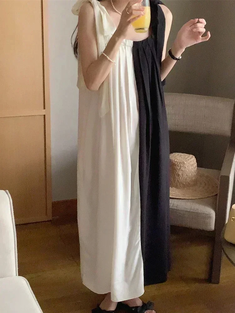 XITAO ضمادة القوس ساحة طوق البلوز فستان السباغيتي حزام فضفاض الكاحل طول 2025 صيف جديد عرض رقيقة عادية LYD1247 #3