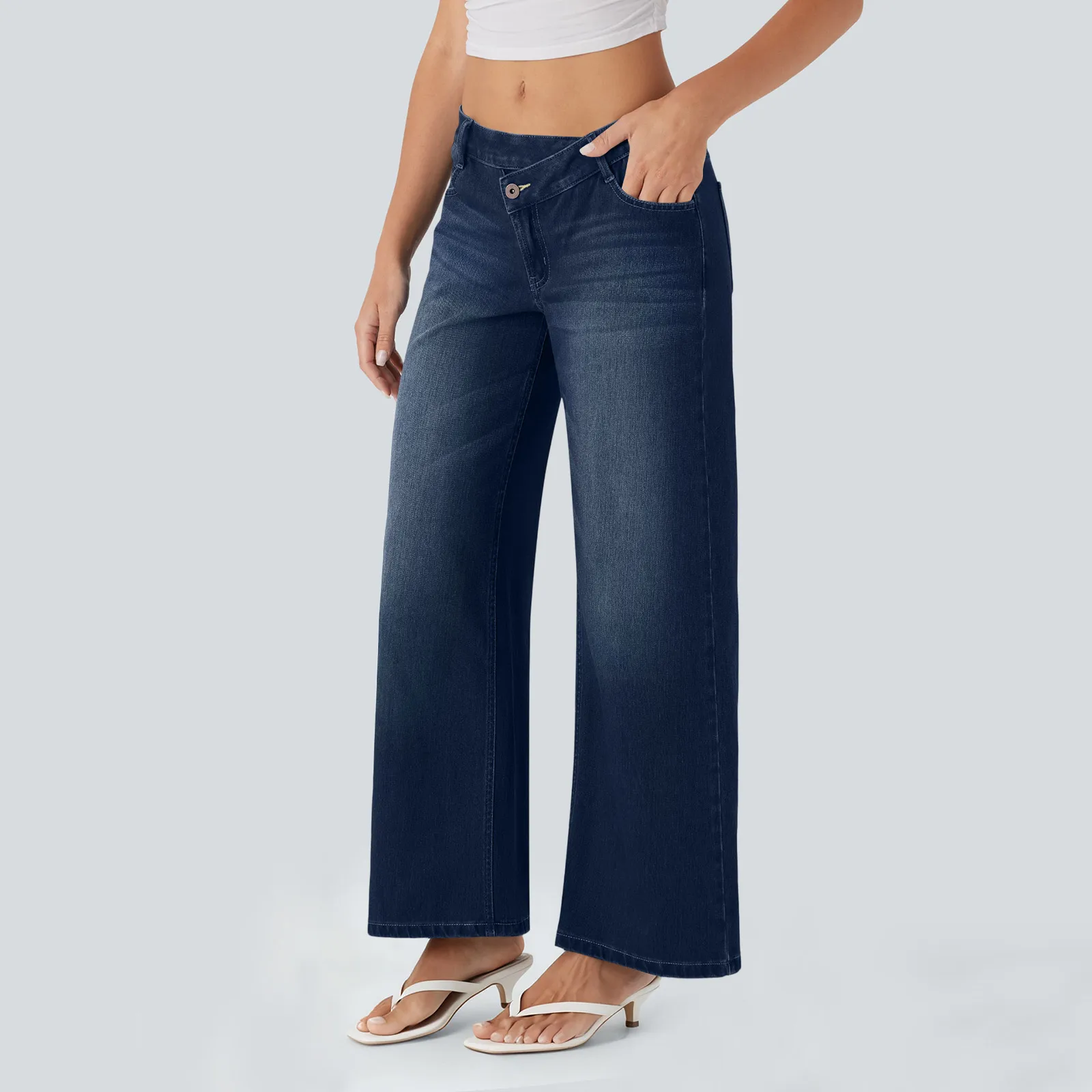 

Low Waist Loose Jeans Fashionable And Versatile Jeans Asymmetric Street Style Straight Leg Pants Ladies' Casual Wide Leg Jeans