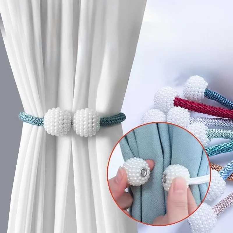 2pcs Light Luxury High-End Pearl Curtain Straps Pair of Living Room Buckles Tied with Decoration Accessories Magnetic Suction