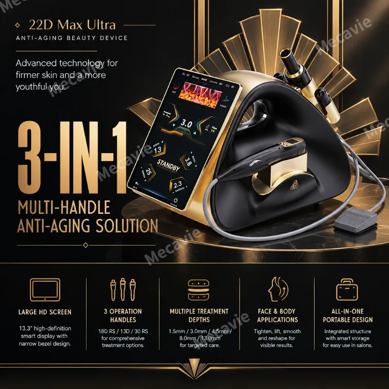 NewUpgrade 22D Max Ultra RF Skin Care Machine 3 Working Handles 13.3 Inch HD Screen Salon Sap Facial Beauty Equipment Professio