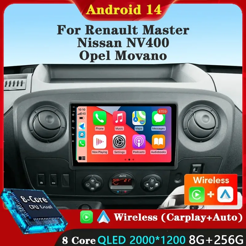 10.1 "android 15 para renault master nissan nv400 opel movano 2010-2021 navegação multimídia carro monitor player gps dsp player