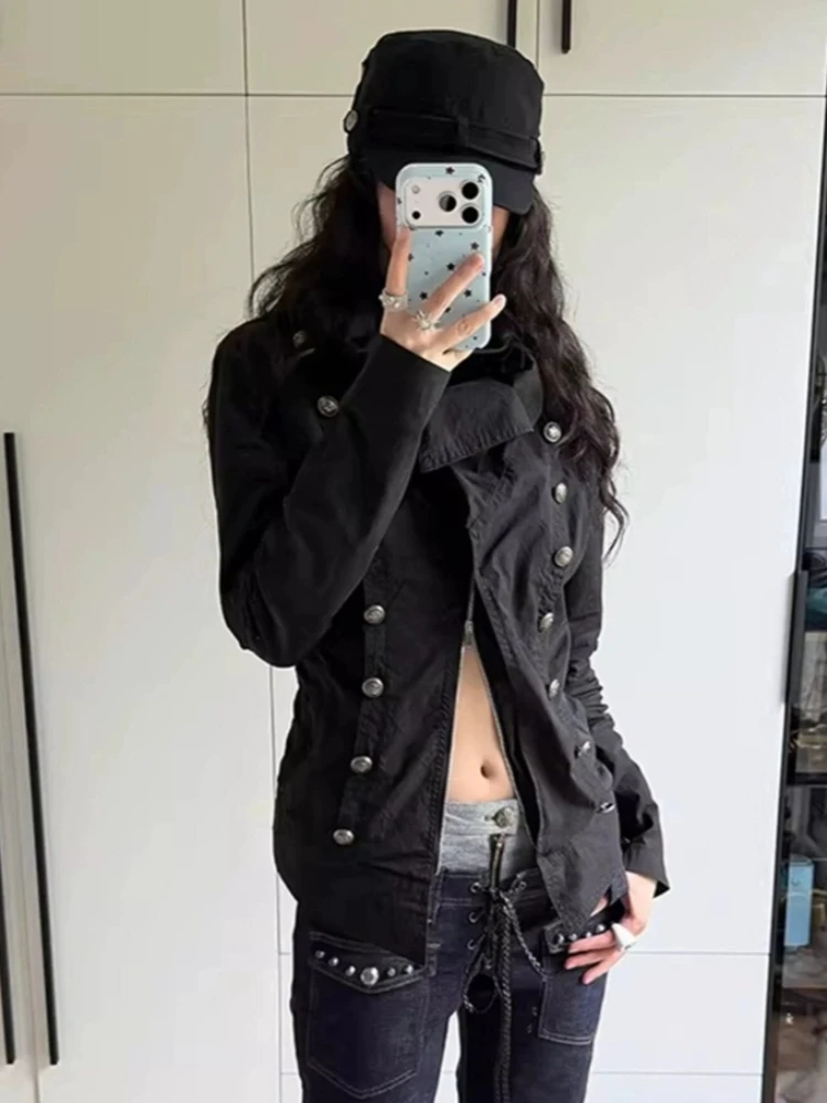 Aesthetic Hot Girl Punk Black Long Sleeve Autumn Jacket Women 2026 Spring New Slim Subculture Darkly Design Y2k Casual Coat