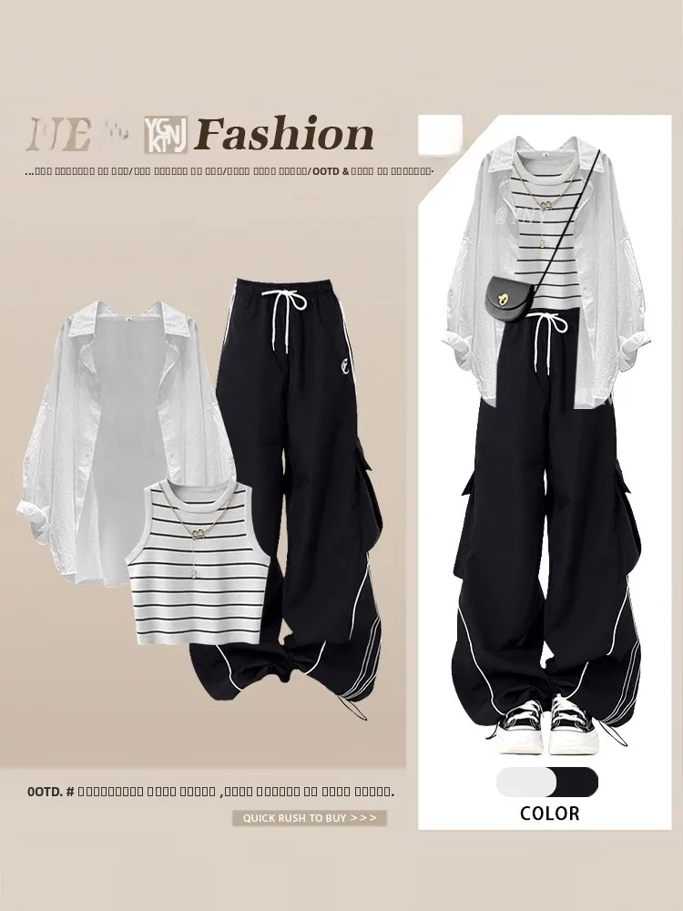 

Стильный осенний комплект в корейском стиле: рубашка, жилет и брюки, с длинным рукавом, на пуговицах, повседневный модный женский костюм-тройка