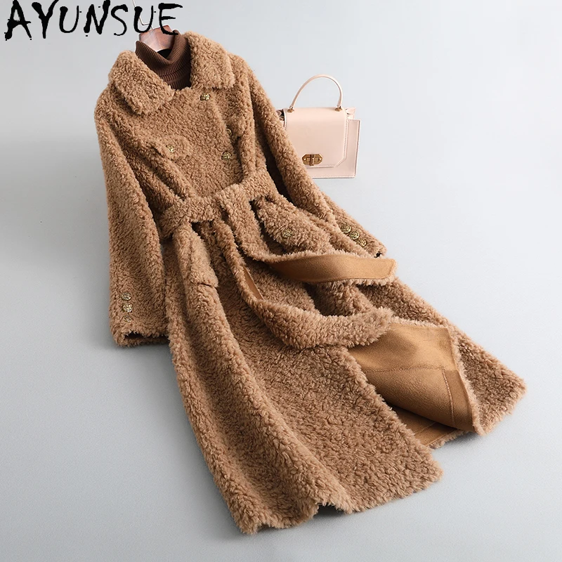 

AYUNSUE женское пальто из 100% натуральной шерсти, длинная элегантная куртка на шнуровке, женская одежда, осень-зима 2024, верхняя одежда, Ropa Para Mujer