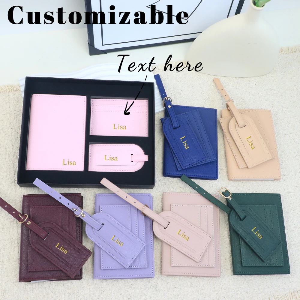 Customized name PU leather luggage tag card case passport case travel gift box portable anti-theft luggage accessories
