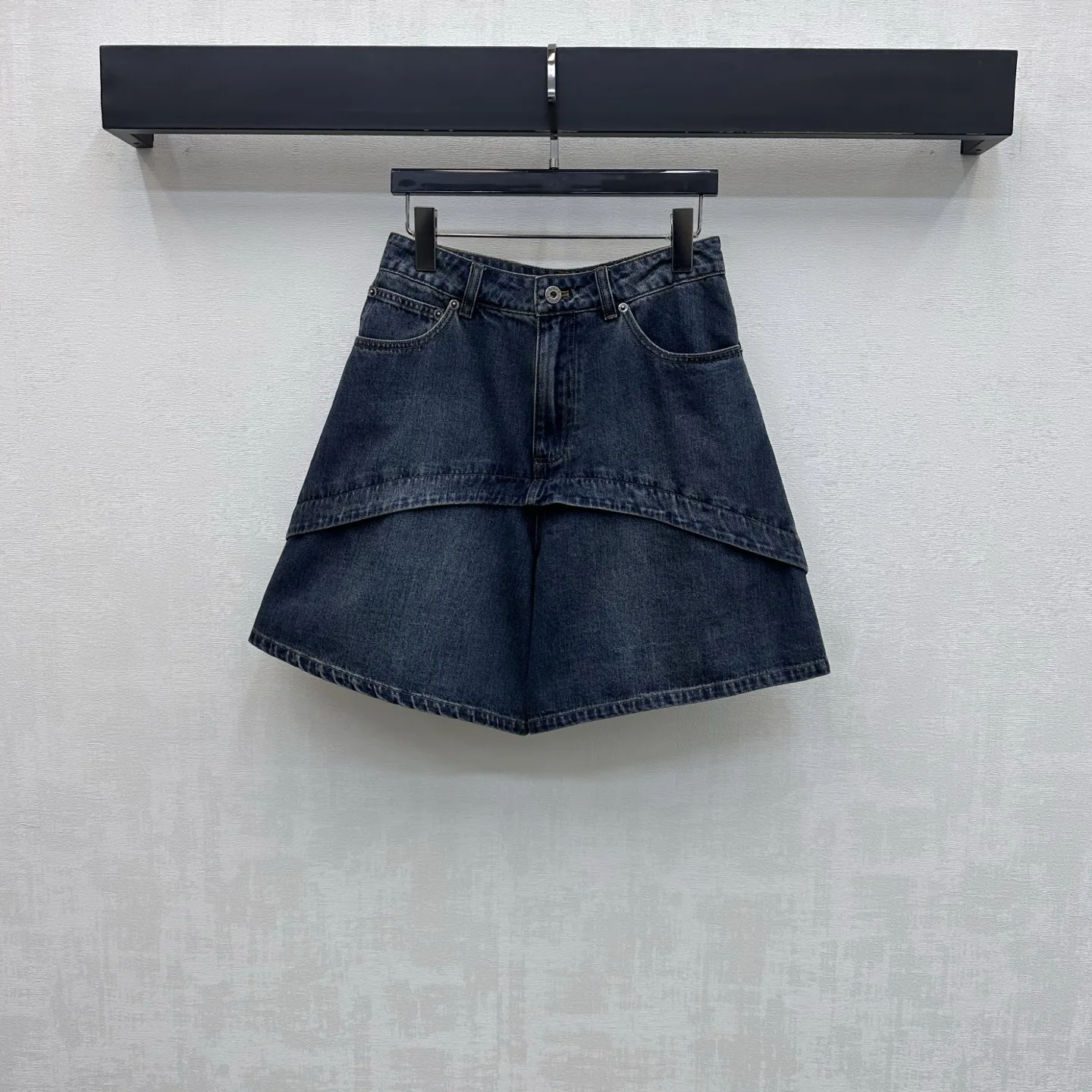 

2026 New Patchwork Denim Shorts Twill 100% Cotton Denim Material Retro High-Waist Pockets Layered Over Skirt Pants