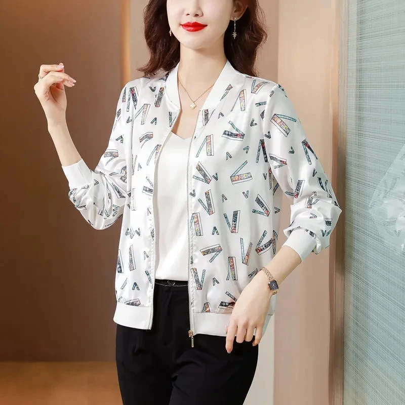 New Spring Mother's Short Coat Forging Surface Printing Casual Jacket Summer Thin Sun Protection Clothing Baseball Uniform Tops