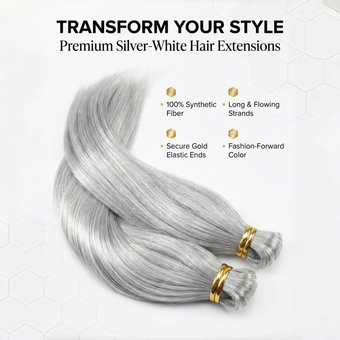 

Преобразите свой стиль: Накладные пряди для волос (1 шт.), высококачественные синтетические и натуральные, объемные, серебристо-белые, премиум-класса