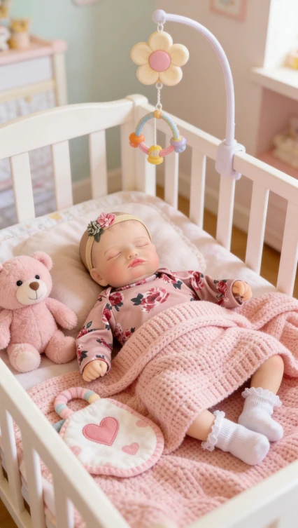 NPK 17'' Reborn Rosalie Schlafendes Baby Mädchen mit Stoffkörper/Ganzkörper Vinyl 3D-Bemalungshaut mit vielen Details Adern Bebe Toys