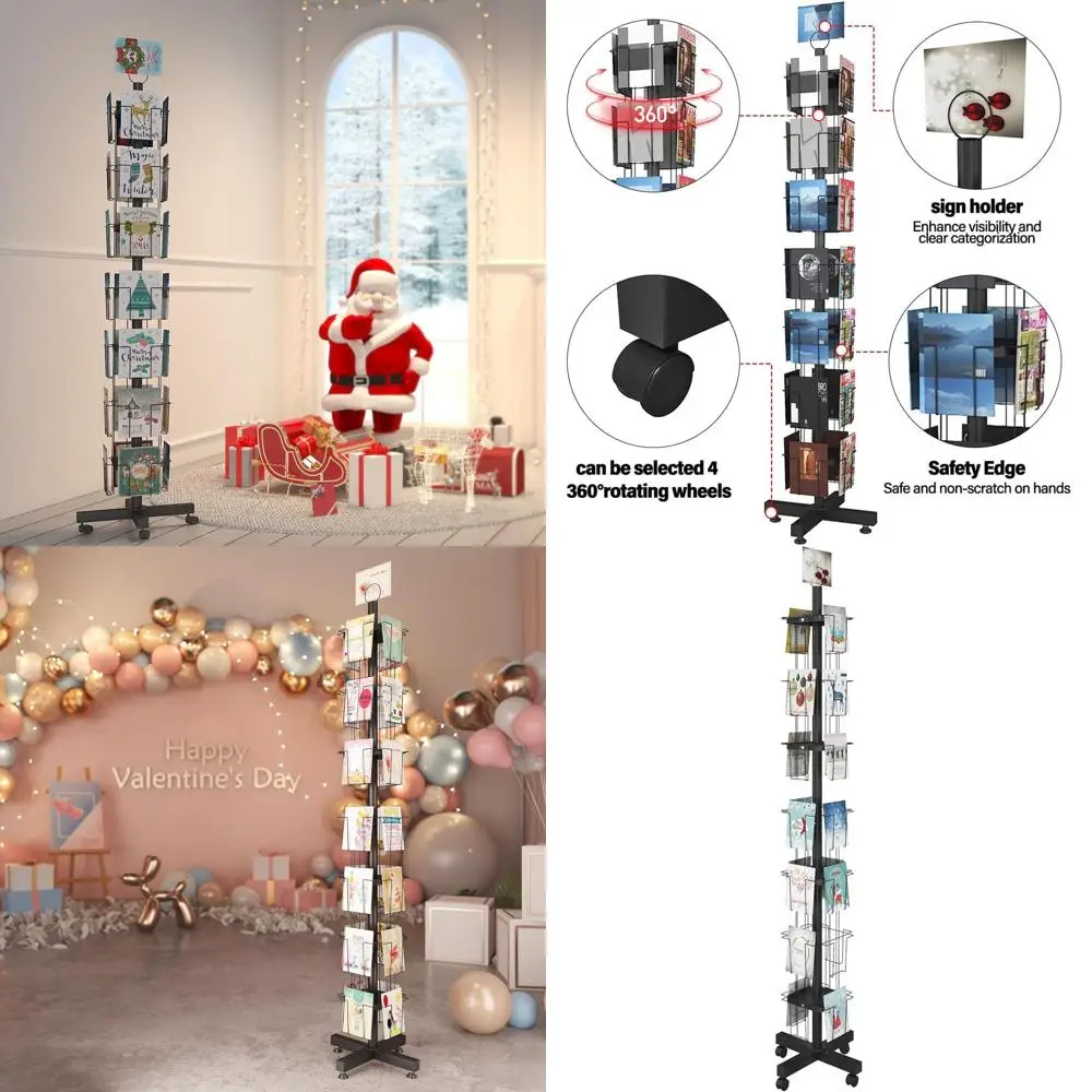 

7-Tier Rotating Card and Magazine Display Stand for Postcards, Brochures, and Greetings