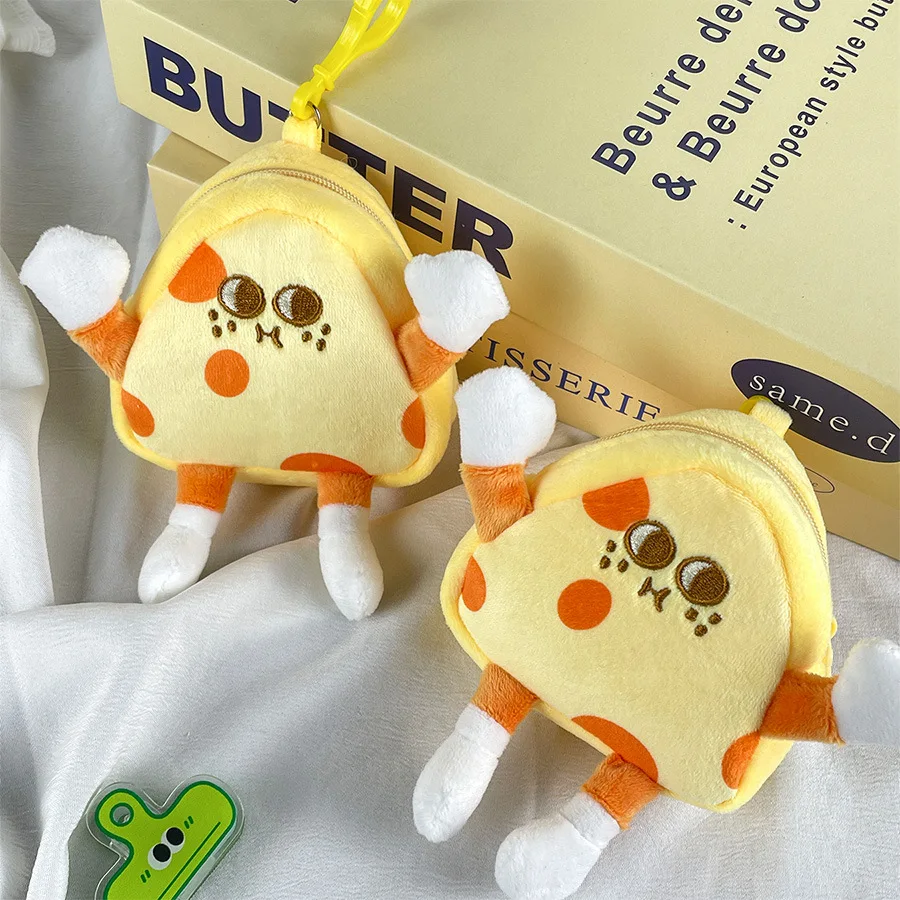1 stks 13 CM Leuke Kaas Pluche Portemonnee Speelgoed Creatieve Kawaii Pop Decoratie Rugzak Charms Draagbare Pluche Diversen Opbergtas