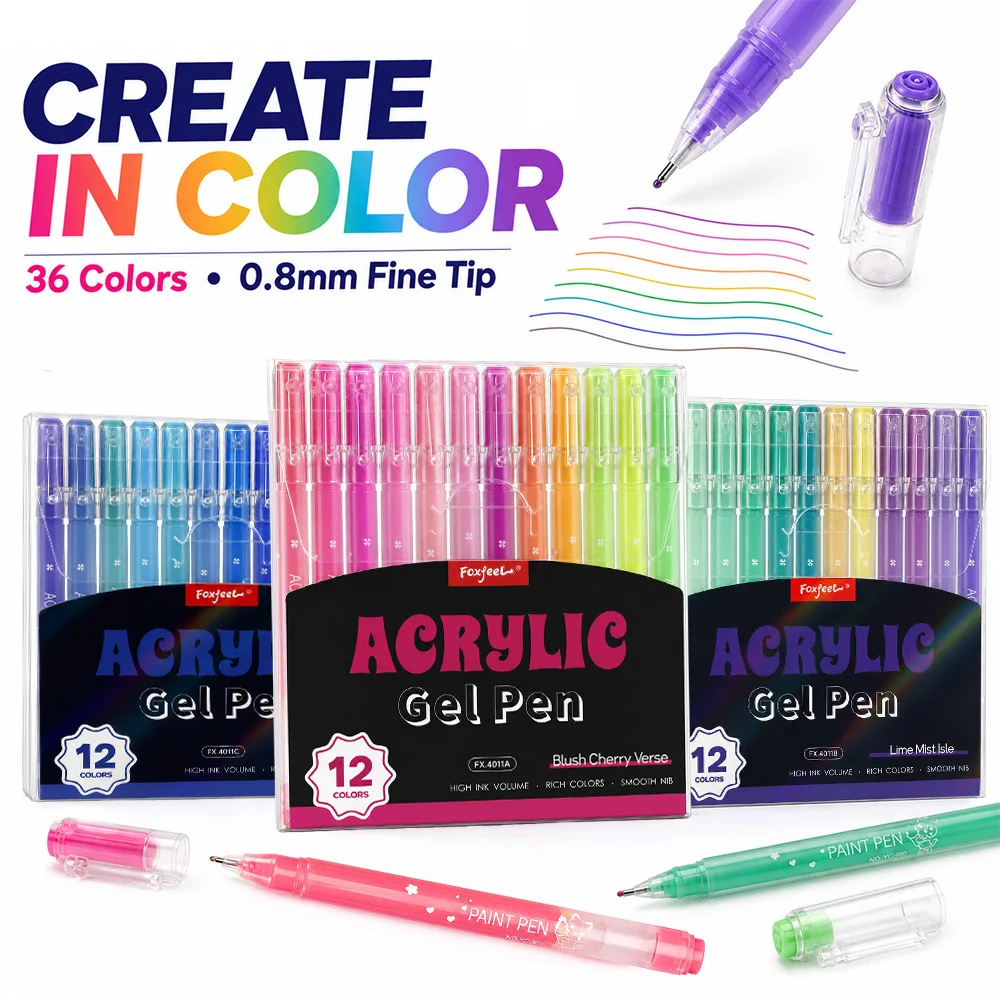 36 Colors Waterproof Acrylic Gel Pens 0.8mm Layering for Art Drawing Journaling Card Making School Supplies