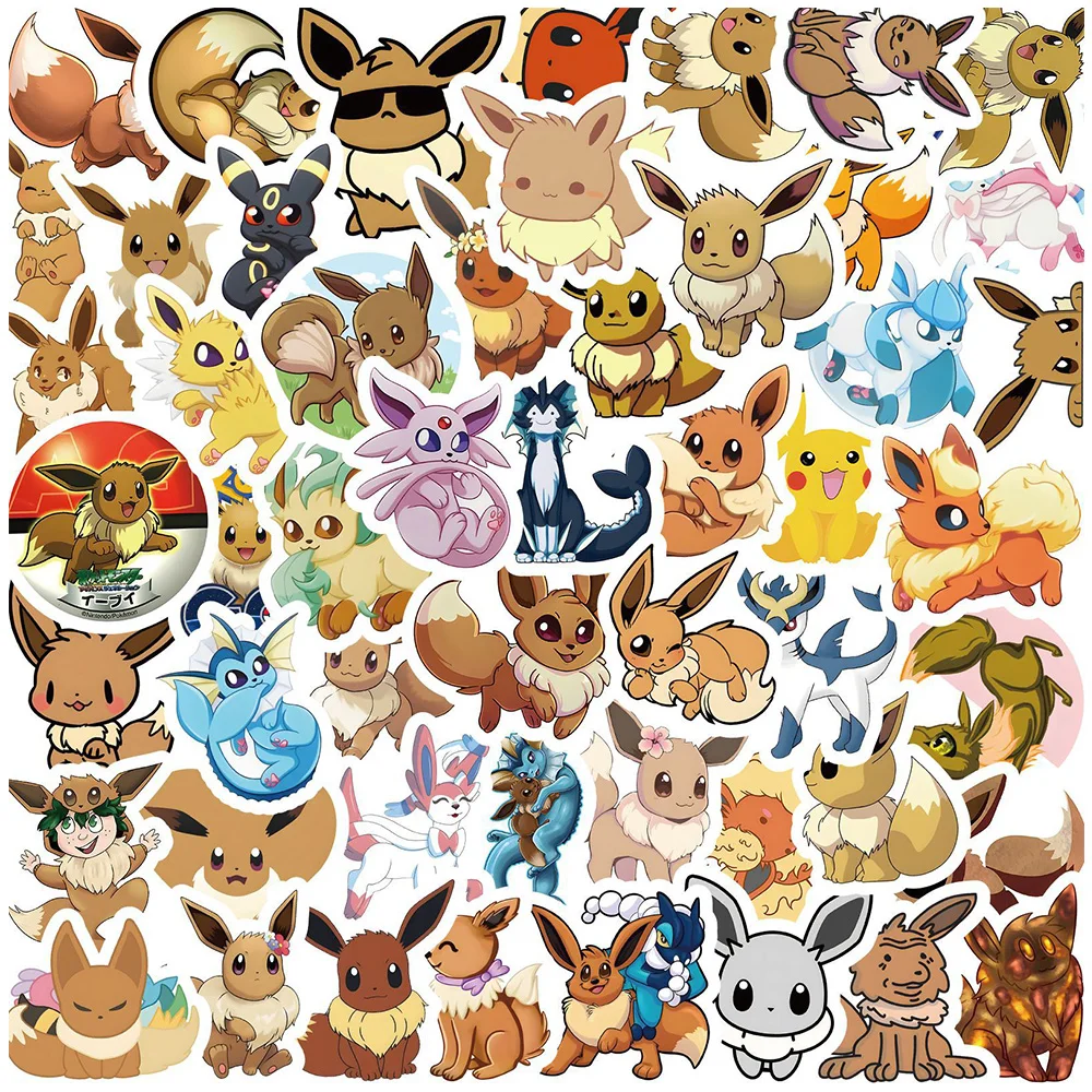 10/30/50pcs Cute Cartoon Anime Pokemon Eevee Graffiti Stickers Laptop Water Bottle Phone Fridge Funny Kid Toy Decoration Sticker