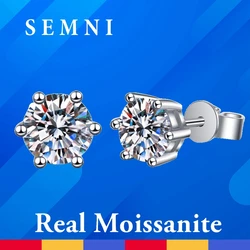 SEMNI 1.0ct--6.0ct Moissanite Diamond Six Claws Stud Earrings for Women 925 Sterling Silver Wedding Birthday Gift