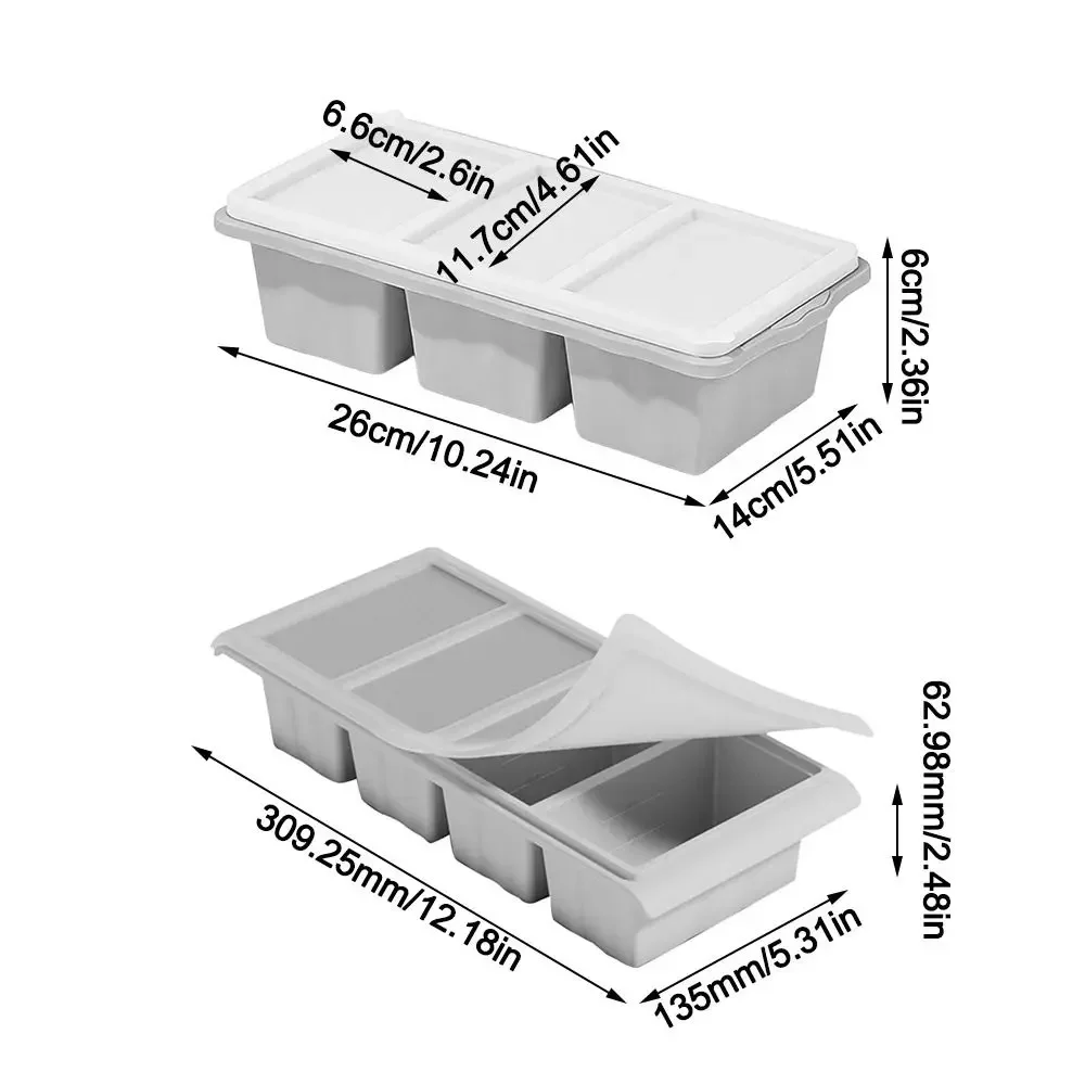 New 3/4 Grids Ice Cube Mold with Lid Extra Large Food Freezing Molds Reusable Silicone Ice Mold
