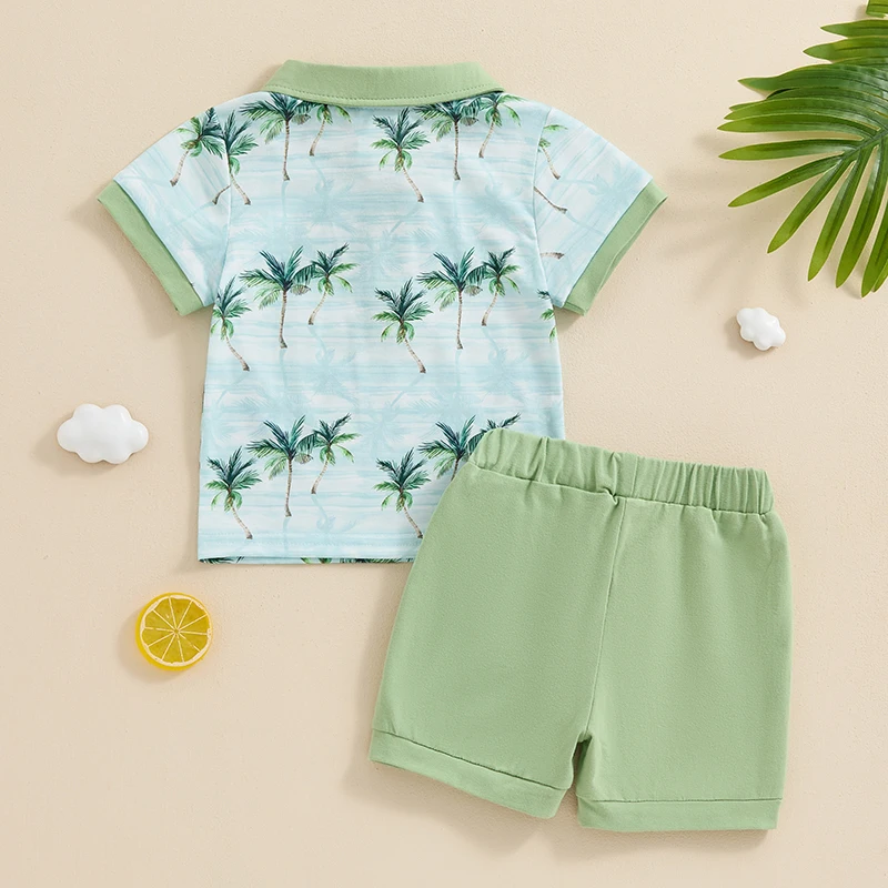 

Baby Boys Shorts Set Short Sleeve Tree Print Shirt with Elastic Waist Shorts Summer Outfit