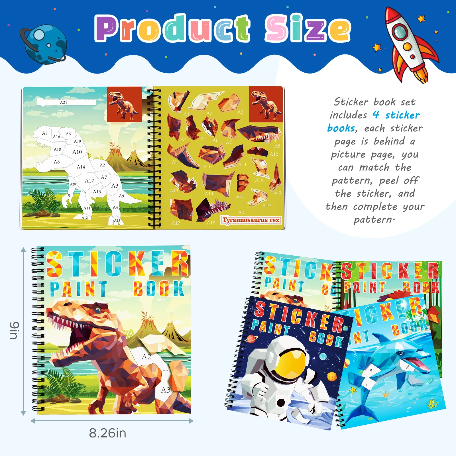 Stickers Paint Book Toddler Travel Toy Paint By Sticker For Airplane Car Sticker by Number For Kids Birthday Gifts Brain Games