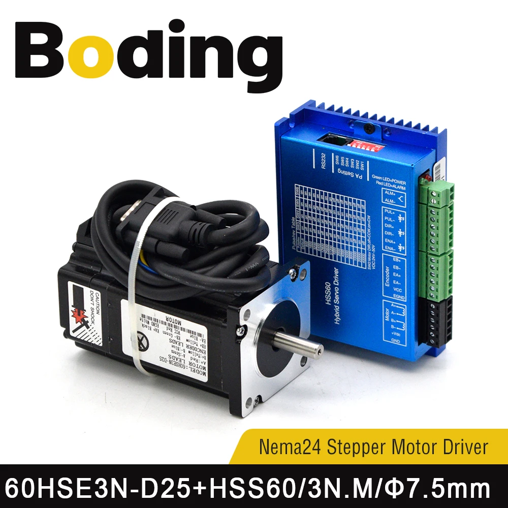 Boding Nema24 2 Phase 1.8° Closed Loop Stepper Motor 60hse3n-d25 3n.m And Stepper Driver Hss60 With 3m Cable