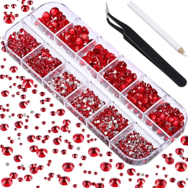 Multi-Size Nail Rhinestones Glitter with Tweezers, 3D Crystal, Nail Art Decorations, Gem Pen, Manicure Tools, AB, DIY