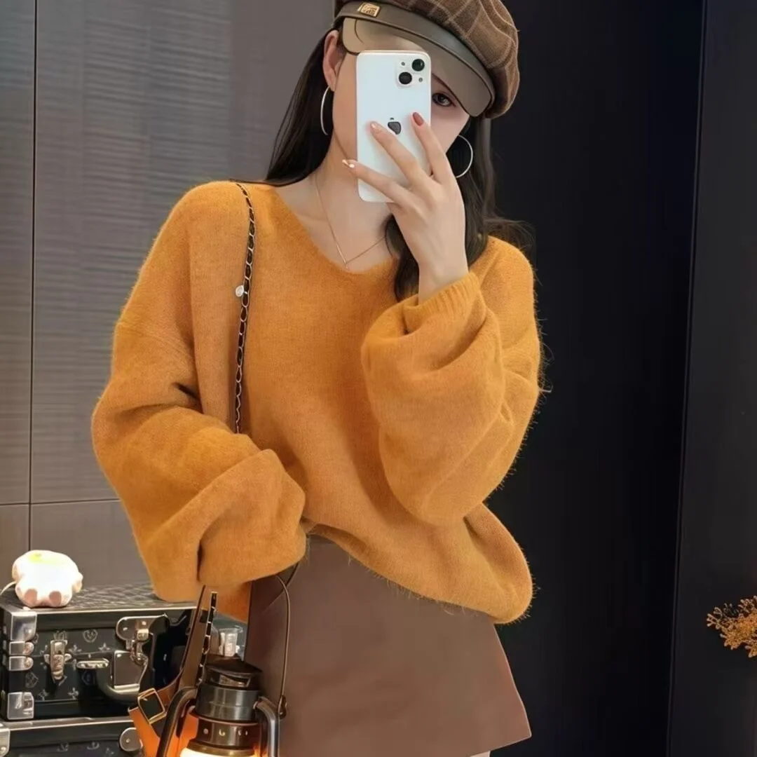 

Loose Long Sve V-Ne Knitwear Women's Casual Sle Comfortable Fit Slimming Top Early Autumn New Arrival Pure Desire Ao...