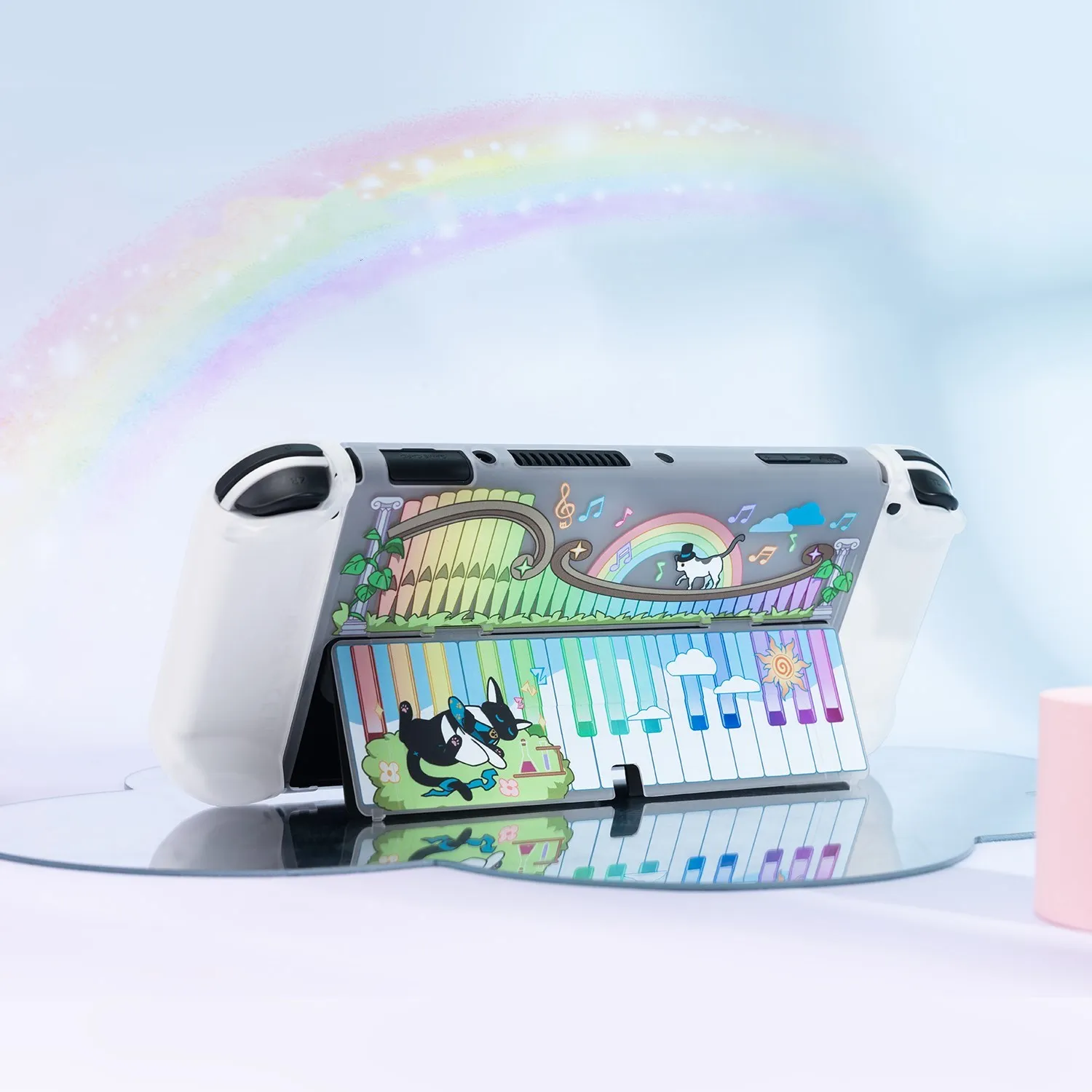 GeekShare Nintendo Switch ใหม่ OLED กรณีเปียโน Melody โปร่งใสแยก Joy-Con ป้องกันสำหรับสวิทช์ OLED อุปกรณ์เสริม