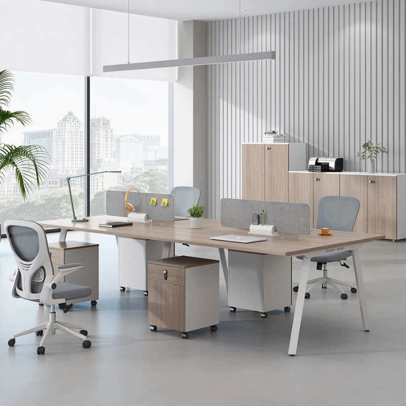 The combination of office desks and chairs for employees is simple and modern, with 4/6 seats for multiple employees and 2