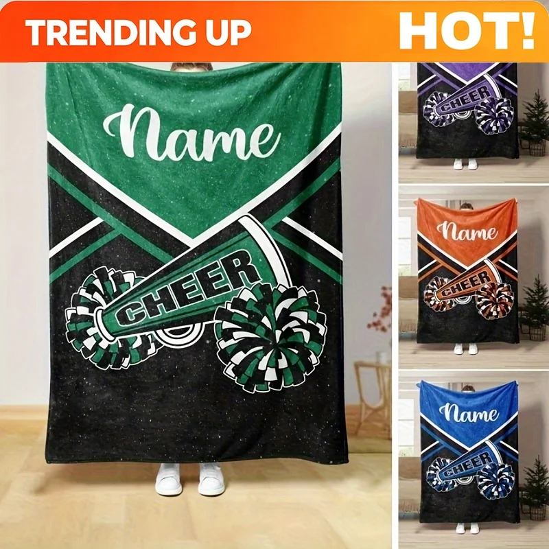 Customize Custom 1pc Cheerleader Name Printed Fleece Blanket, Personalized Soft Warm Digital Printed Fleece Throw, Suitable for
