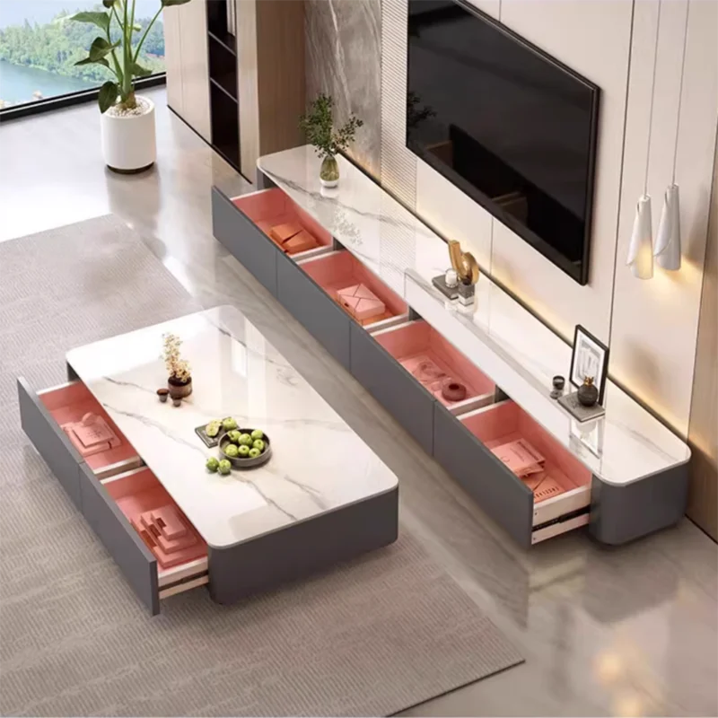 Soporte de Tv nórdico francés, Glam estético de belleza con cajones, soporte de Tv elegante, mueble de Tv suspendido para el hogar