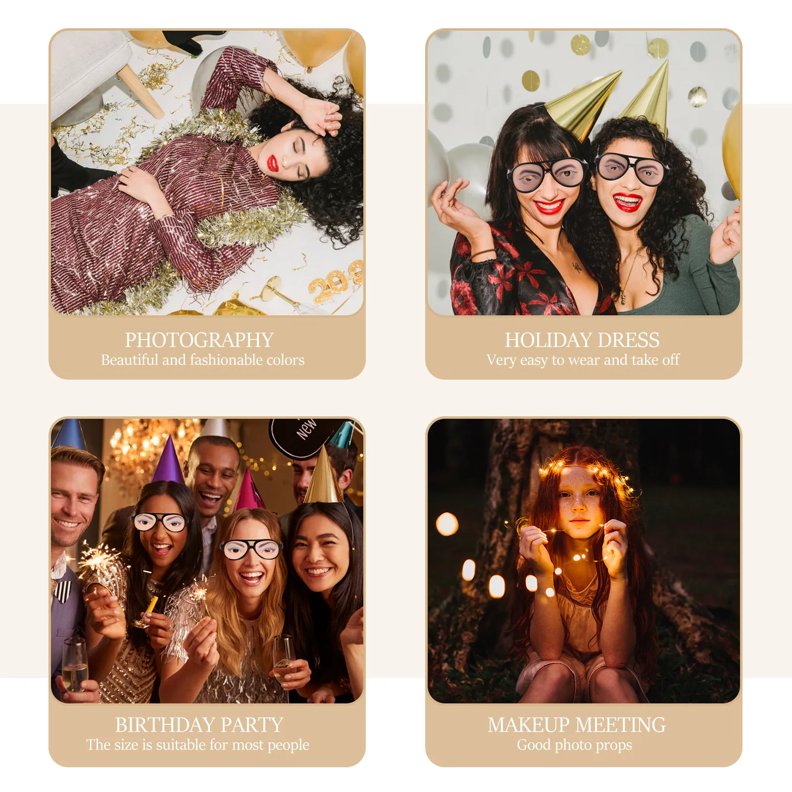 2Pcs Fake Glasses Funny Eye Wear Characteristic Design Lightweight Frame for Party Pranks Halloween Cosplay Novelty Gag Gift